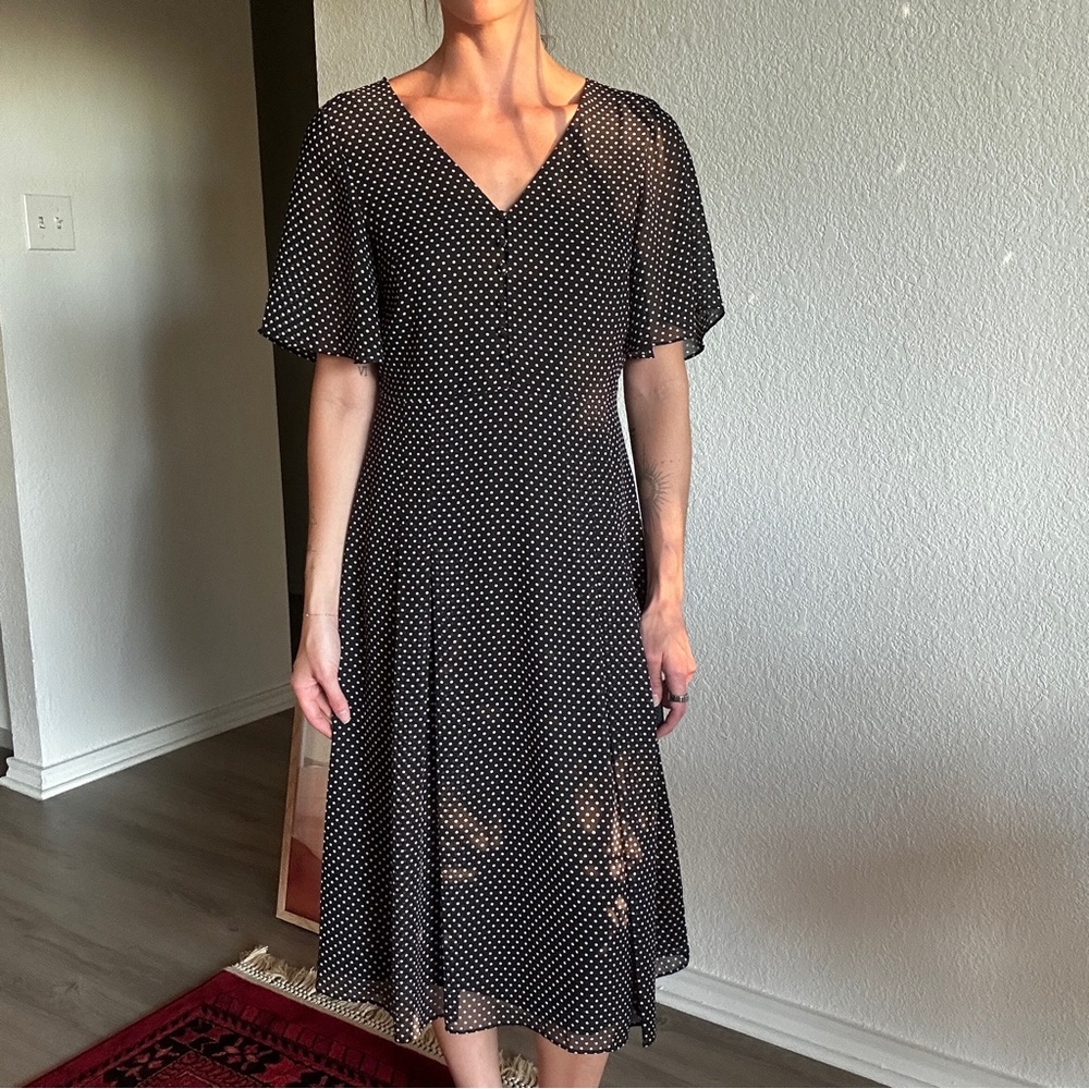 NWT Ann Taylor Elegant Black Polka Dot Dress - 6